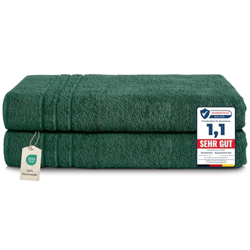 Komfortec 2er Saunatuch Set 80x200 cm aus 100% Baumwolle, XXL-Saunatücher, Sauna Handtuch, Weich, Groß, Frottee, Schnelltrocknend, Dunkelgrün