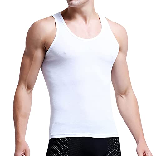 Generisch Chemise Bucheron Homme Enge Halsrunde Herrenweste ärmellose Fitnessmode Freizeitsport Herrenbluse (White, L)