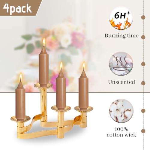 Image of 5 Inch Light Brown Unscented Short Taper Candles 4 Pcs