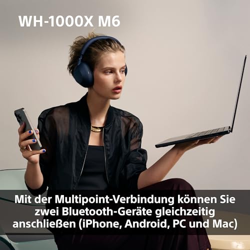 Sony WH-1000XM6 Flagship Noise Cancelling Over-Ear Wireless Kopfh&ouml;rer, Signature Hi-Res Sound, ultimativer Komfort, faltbarem Design, strapazierf&auml;hige Tasche, 30 Std-Akku, iOS & Android - Silber