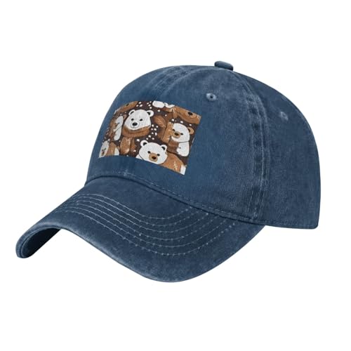 White Bear - Gorra de mezclilla vintage con estampado de oso marrón, sombrero de perfil bajo para hombres y mujeres, gorras de béisbol de estilo retro, azul marino, Talla única