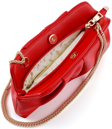 Image of Women Clutch Bag Dressy Formal Handbag Pleated PU Clutch Purse Detachable Chain