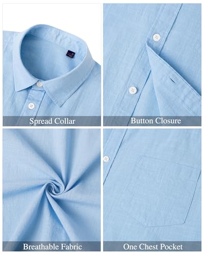 Image of J.VER Mens Linen Shirt Short Sleeve Button Down Casual Summer Shirts | Cotton Linen, Untucked, Big Tall, from Beach Camp Vacation, Cruise Fishing, Work Office, to Wedding Party Family, with Pocket
