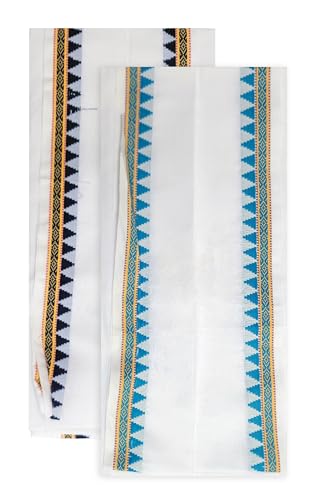 Image of Handloom Pure Cotton Traditional God Towel | Gamcha /Angocha Towel | Fast Absorbing Bath Towels for Men, Women & Kids | Perfect for Everyday Use |Pack of 2 | Size 76 x 178 cm | White