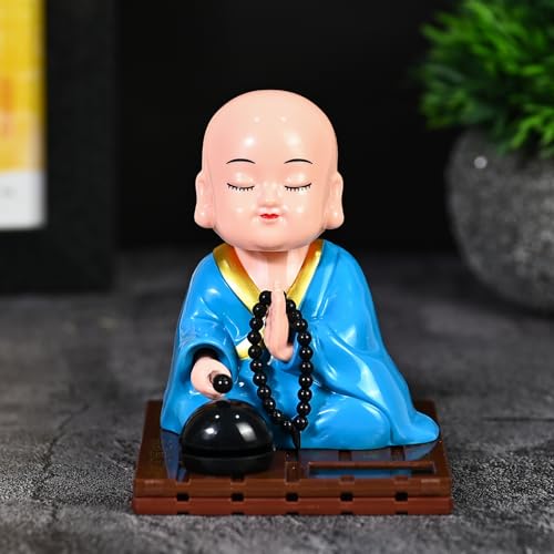 Image of ZAICUS Solar-Powered Praying Monk Figurine - Moving Head Buddha Statue for Car Dashboard, Home & Office - Feng Shui Ornament for Peace, Meditation & Positivity - Spiritual Gift
