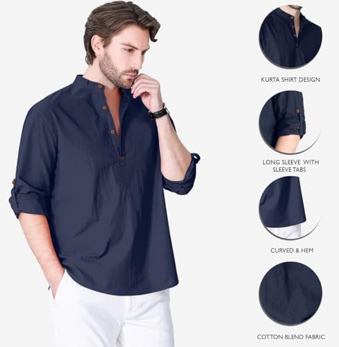 Image of Zombom Cotton Polyester Blend Solid Casual Regular Fit Mandarin /Chinese Collor Short Kurta Shirt for Men