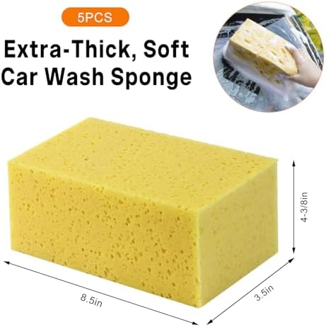 PKOLSFE 5PCS Car Wash Sponges, 8.5"×4.4"×3.5" Extra Soft Cleaning Foam Pad Scratch-Free Auto Washing Sponge, Non-Scratch Large Thick Cleaning Pad for Vehicle Kitchen Bathroom (Yellow) - 1