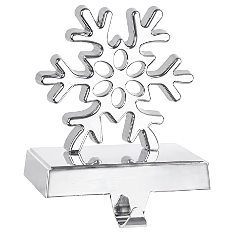 Adecortalk Snowflake Christmas Stocking Holder 3D Silver Mantel Stocking Hanger Metal Hook Non - Slip for Fireplace Mantle Xmas Holiday Party Decorations Cover