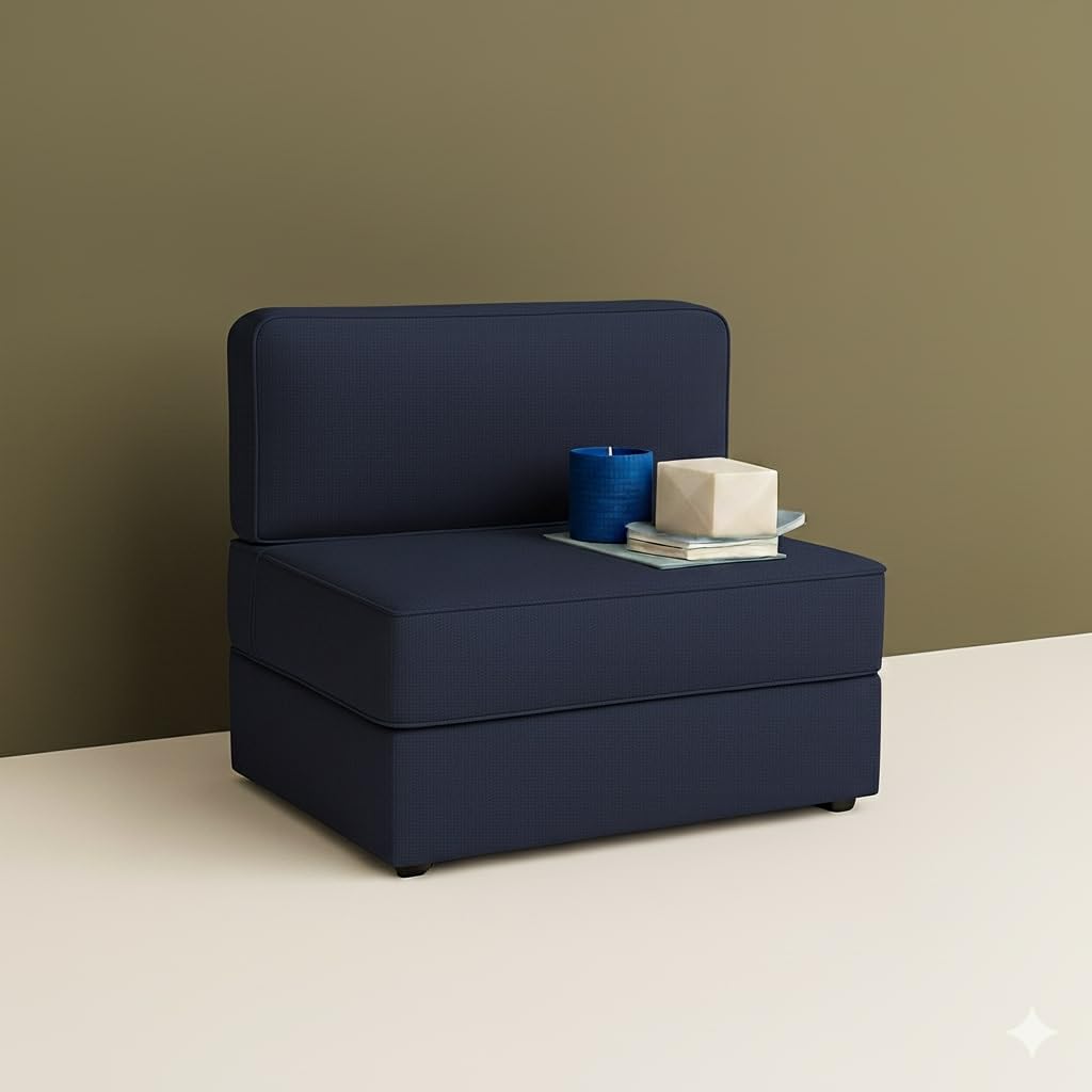 Foldable Single Seater Sofa Cum Bed with Washable Cover | Space Saving Convertible Foam Mattress for Guests/Living Room/Bedroom,Navy Blue-image-48