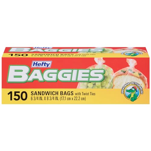Hefty Baggies Food Storage Bags Sandwich Twist Tie 150 Count