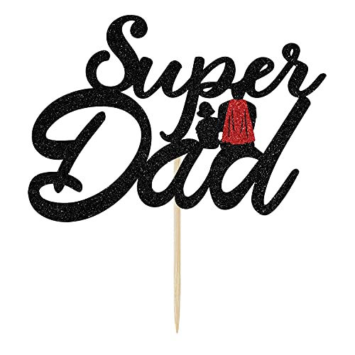 Image of Festiko Super Dad Cake Topper, Best Dad Ever, Happy Birthday Dad, Happy Father's Day Party Decorations Black Glitter