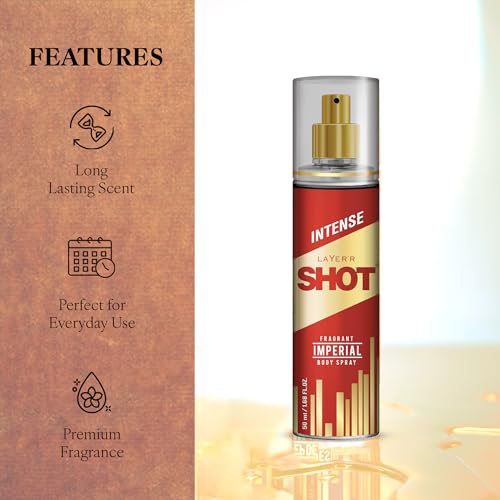 Image of Layer'r Shot Gold Imperial Body Spray for Men, Pack of 4 (4x50ml) | Long-Lasting Fresh Spicy Woody Fragrance with Bergamot, Patchouli & Amber | Travel Size Deodorant | IFRA Certified