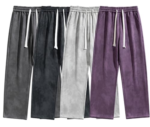 Men's Stylish and Comfortable Loose Suede Trousers, Fall Casual Elastic Waist Drawstring Sweatpants with Pockets2