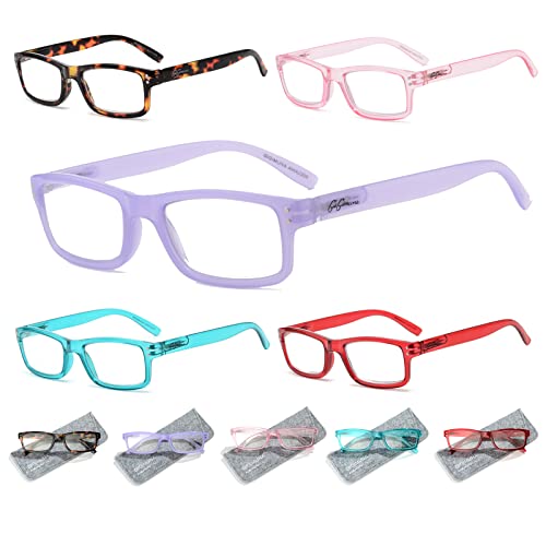 Image of Reading Glasses,Blue Light Readers Glasses For Women Men 0.0,Anti Bluelight Eyestrain UV Glare Reading /Gaming /TV /Phones Glasses,Magnifying Glass With Spring Hinge 5 Pack(D)