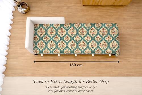 Image of Cloth Fusion Quilted Sofa Cover Seat Mat 3 Seater Chaise, Floral Damask | Reversible Jaipuri Print, 180 cm, Seat Cover Only, Decorative Tassel Edging With A Spare, Easy Tuck-In Hold, Not Anti-Slip