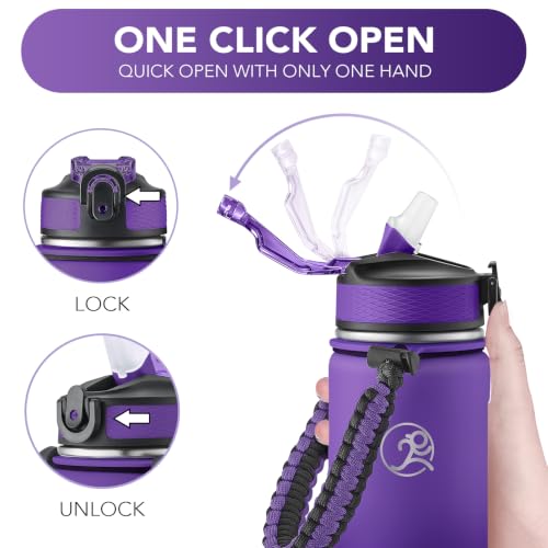Image of GOSWAG 24oz Insulated Stainless Steel Travel Water Bottle, 2 Lids | with straw and no straw, Paracord handle, Double-wall vacuum keeps drinks cold or hot, Leakproof tumbler