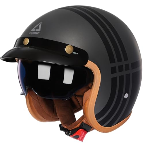 TRIANGLE 3/4 Motorcycle Helmet,Retro Open Face Adults Helmets with Visor,Half