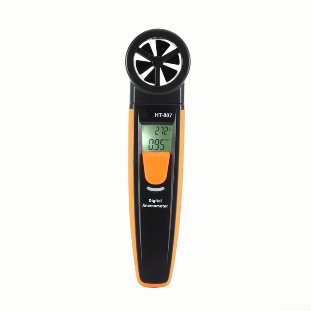 Anemometro digitale portatile, misuratore di portata d'aria, doppia temperatura e display, 0,1 m/s, 5 unità per km/h ft/min, nodi m/s, indicatore Beaufort per condotti HVAC, surf
