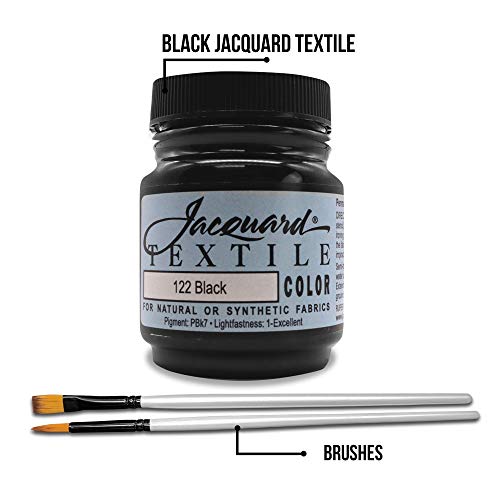 Moshify Jacquard Products Black Textile Color - Fabric Paint Made In Usa - Jac1122 2.25-Ounces - Bundled Brush Set #TOP1