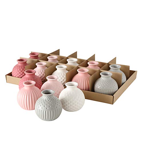 Boltze 5X Vase Djarla Keramik Farbmix Höhe 11 cm, Tischdekoration rosa weiß grau Pastell