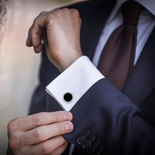 Viking Rune Cufflinks for Men in 925 Sterling Silver & Black Onyx - Grooms Wedding Gift, Fathers Day Present, Tuxedo Accessories3