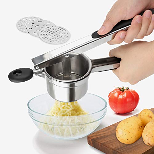 Potato Ricer Ricer For Mashed Potatoes Potato Ricer Stainless Steel With 3 Interchangeable Fineness Discs and Potato Masher Creates for Mashed Potatoes Fruits Vegetables Squash and Baby Food