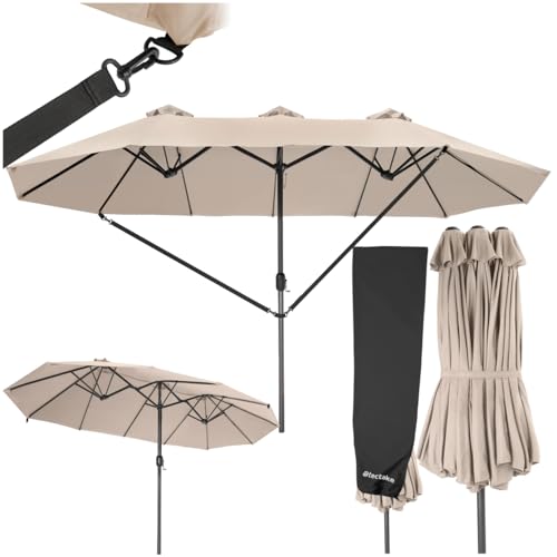 tectake® Parasol de Jardin Exterieur Parasol Double Rectangulaire à manivelle Cadre en Aluminium avec 1 Mât 460 x 270 x 241 cm, Protection UV 50+,...