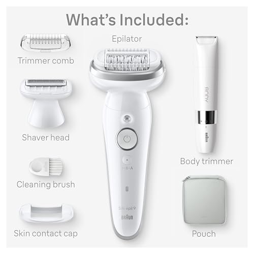 Image of Braun Silk-epil 9 Epilator, Pivoting Head, Wet and Dry, Includes Body Trimmer, Shaver Head and Trimmer Comb, SES9-441