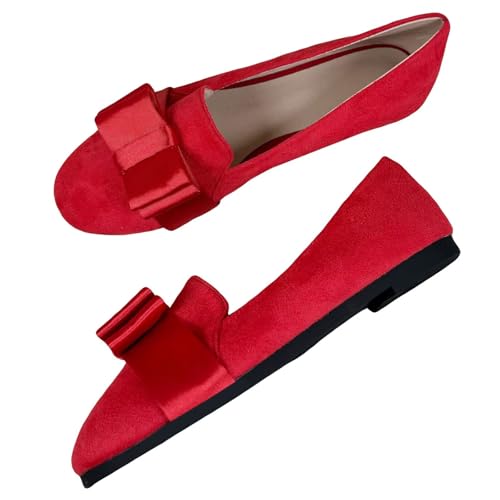 WENJIAZHIZHI Women's Bow-Knot Round Toe Ballet Flats Elegant Bride Dress Flat Shoes Soft Dance Shoes Female Slip-On Loafers