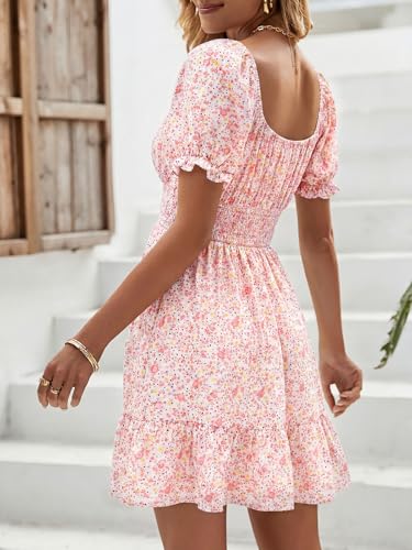 Image of Womens Babydoll Mini Dress Casual Square Neck Short Sleeve Summer Dresses