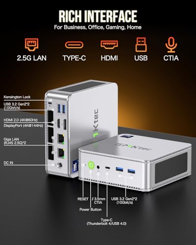undefined GMKtec Mini PC, K9 Intel Core Ultra 5 125H (Turbo 4.5GHz, 14C/18T) Desktop Computer 1TB SSD 32GB Dual DDR5 5600MHz Dual LAN 2.5G Dual Fan WiFi 6 USB-C BT5.2 USB 3.2 の商品画像 3