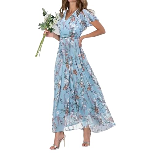Robe maxi col en V imprimé floral taille haute moulante en mousseline