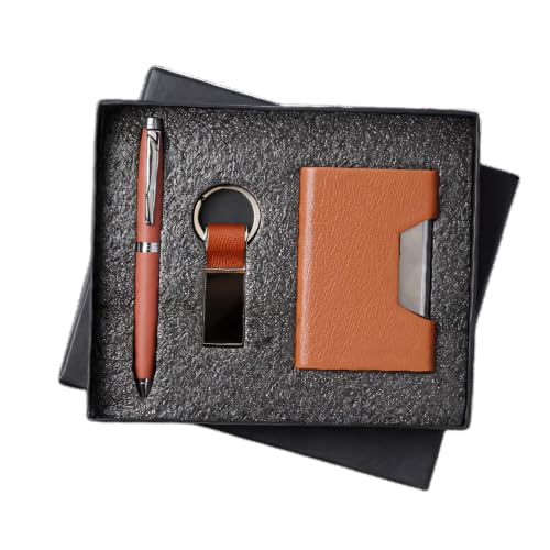Image of 3 in 1 Personalized Pen with Keychain & Cardcase Combo Gift Set | Custom Name Engraved Leather Notebook with Metal Pen