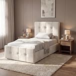 Blisswood Upholstered Ottoman Bed, 3ft Single Bed Frame UKFR Velvet Ottoman Storage Bed With Gas Lift End Opening Wooden Slats With Storage Bed (3ft Single Beige, No Mattress)