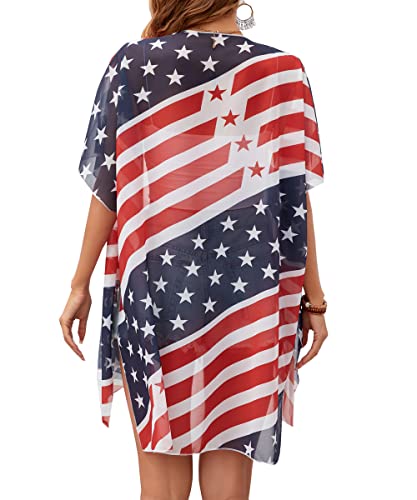 Women American Flag Kimono 4th of July Cover Up Lightweight Cardigan 4th of July Outfits for Women S-XXL2