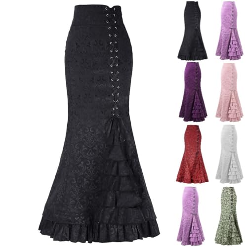 Steampunk Damen Rock Retro Extra Langer Ausgestellter Fischschwanzrock Viktorianisch Meerjungfrau Spitzenrock Halloween Kleid Hexe Gothic Vintage Punk...