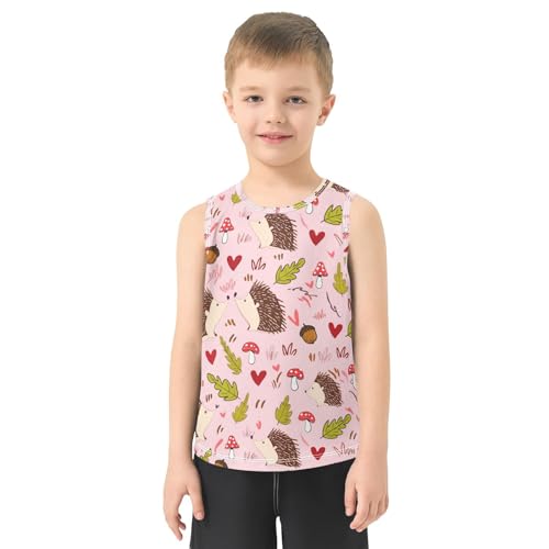 J JOYSAY Hedgehog Mushroom Acorn Leaves Boys Tank Top Sleeveless Muscle Shirts Quick Dry Kids T-Shirts 3-15T2