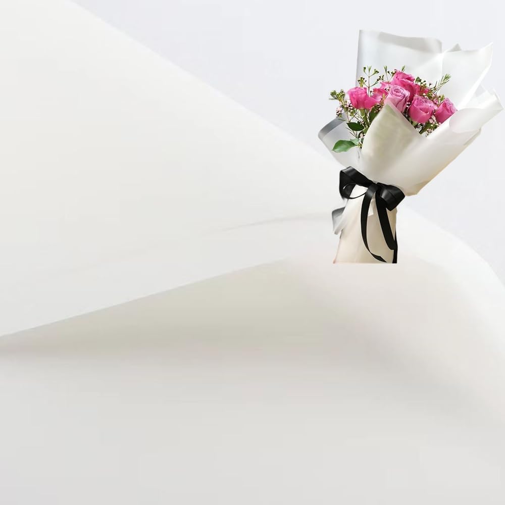 20 Pcs Double Sided Color Flower Wrapping Paper,Waterproof Valentine's Day Bouquet Wrapping Paper 23x23Inch Used for DIY Crafts, Gift Packaging, Flower Shop Bouquet Packaging (White)