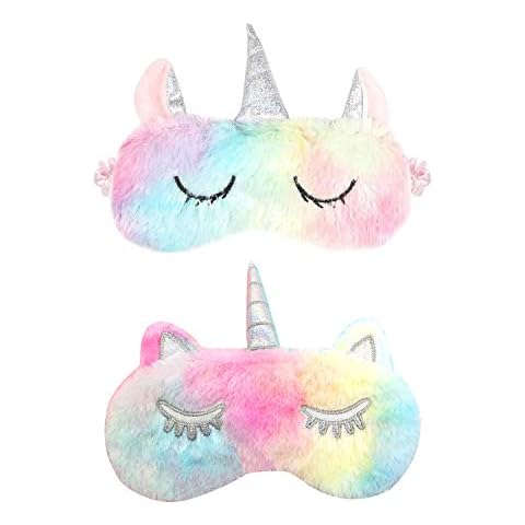 2 Pack Sleeping Eye Mask,Annimal Eye Mask Plush Cartoon Eye mask Travel Breathable Eyeshade for Women and Child Cover