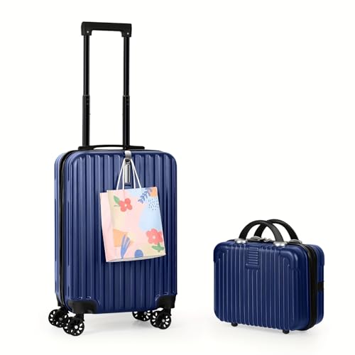 14+20 Inch Hardshell Carry-On Luggage Set with 360° Spinner Wheels – Ultra-Lightweight, Expandable, TSA Lock – Durable for Travel (Blue)