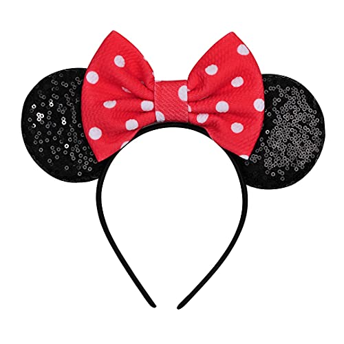 Image of FANYITY Mouse Ears, Sequin Mouse Ears Headband for Girls Women Halloween Birthday Party (Pink dots)