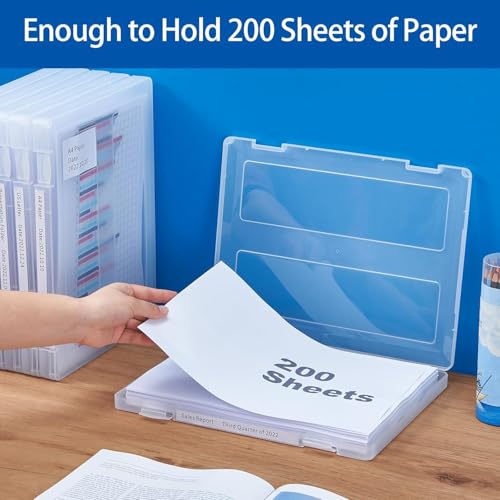 Image of 6 Packs A4 Paper Storage Boxes, 8.5 x 11 Plastic Portable Project Case for US letter Size and A4 paper, Plastic Multi-Purpose Thick Scrapbook Storage Box for Office (12.6 inchL x 9.5 inchW x 0.94 inchH)