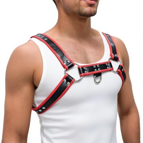 Men's Chest Harness Belt, Thickened PU Leather Body Harness Belt for Men, Adjustable Male Punk Chest Shoulder Harness Muscle Show Fashion Costumes for Cosplay Party