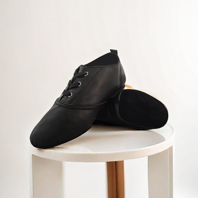 MSMAX Jazz Shoes for Women Black Leather Renaissance Boots for Men2