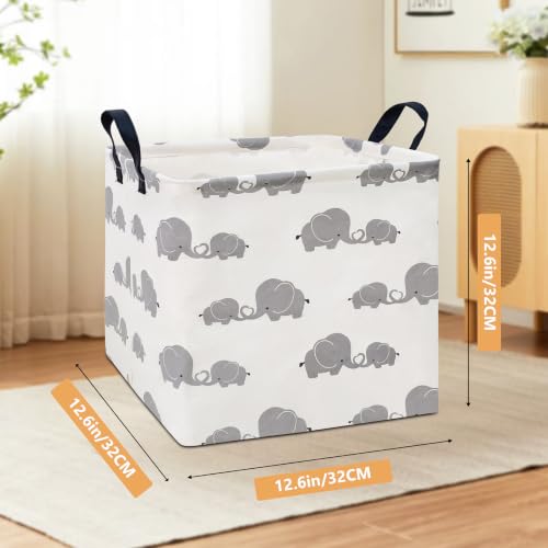 Image of Square Storage Baskets Children Shelves Gift Toy Organizer Room Elephant | Laundry Hamper Collapse Canvas with Handles for Organizing Home Kitchen Children Toys Office Closet Shelf