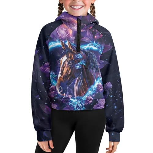 Half Zip Hoodie for Teen Girls 5-14T Casual Long Sleeve Sweatshirt Lightweight Pullover Crop Top Fall Outerwear