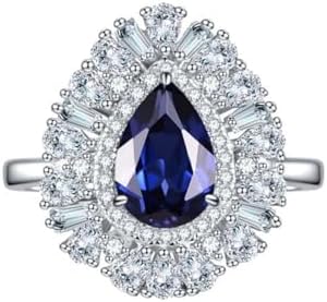 Elegantes anillos de zafiro azul de 1,5 quilates para mujer, plata de ley 925, corte de pera, estilo vintage, anillos de compromiso azules atemporales para mujer