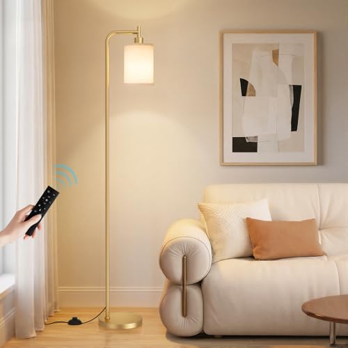 Image of Ziisee 64 inch Floor Lamp for Living Room with Remote Control, Beige Shade with Gold Pole, Dimmable Tall Lamps for Bedroom Office Corner, 9W LED Bulb Included