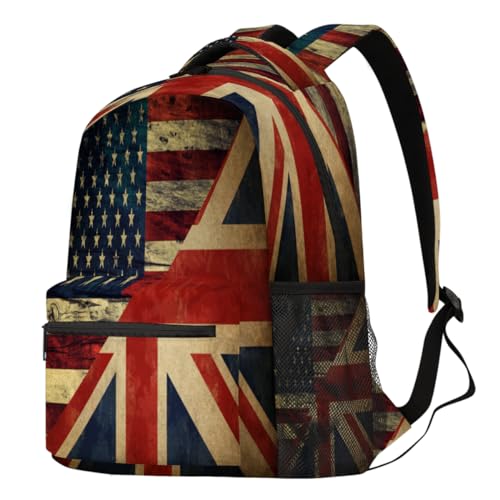 Sac à dos mixte grand modèle à motif drapeau américain vintage pour école et loisirs
