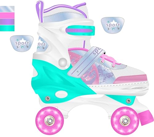 Topyond Kids Roller Skates, Adjustable 4 Sizes Light Up Skates for Girls and Boys, Features LED Wheels, Ideal for Ages 6 to 12 for Outdoor Activity and Balance Improvement (L)